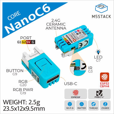 M5Stack NanoC6 Dev Kit ESP32-C6 Wi-Fi 6 Thread Matter RGB WS2812 Development Board for Smart Home Industrial Control Service Robots