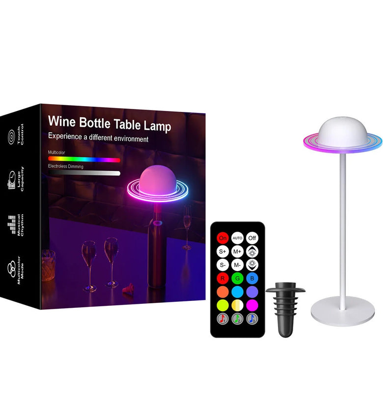 Elfeland Saturn Planet Style RGB Ambient Table Lamp Remote Control Music Sync USB Rechargeable Wine Bottle Decorative Mood Lighting for Home Gaming Room