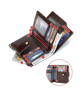 BULLCAPTAIN Men's Top-grain Cowhide Wallet Fashion Retro Business Casual RFID-blocking Multi Card Slots Coin Money Purse