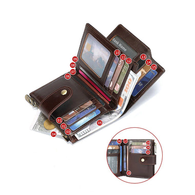 BULLCAPTAIN Men's Top-grain Cowhide Wallet Fashion Retro Business Casual RFID-blocking Multi Card Slots Coin Money Purse