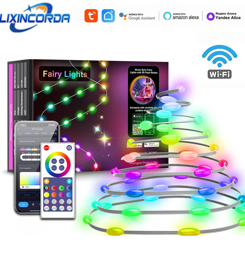 LIXINCORDA 5m~20m Smart RGBIC LED String Lights Music Sync IP68 Waterproof APP/Remote/Voice Control With Alexa/Google Christmas Decoration