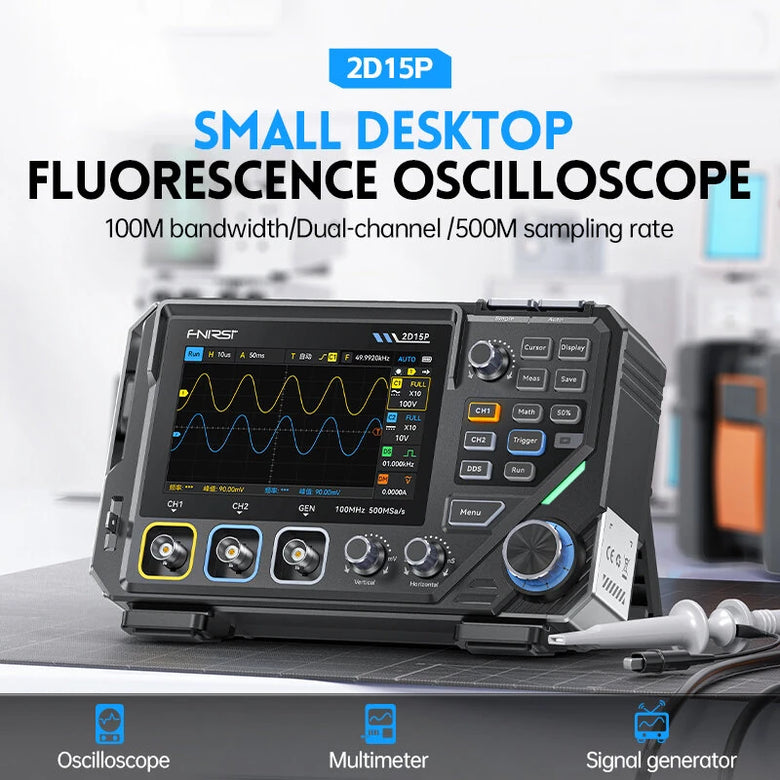 FNIRSI 2D15P Oscilloscope 2CH 100Mhz 500MSa/s Sampling Rate Bandwidth Signal Generator Multimeter High Accuracy Wide Measurement Range