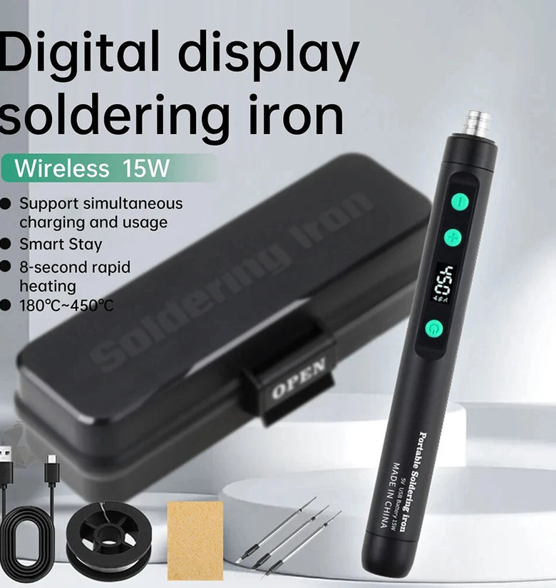 USB Soldering Iron Kit Type-C Rechargeable Compact 15W 200-450 Rapid Heating Adjustable Temperature Welding Tool Electronic Repair