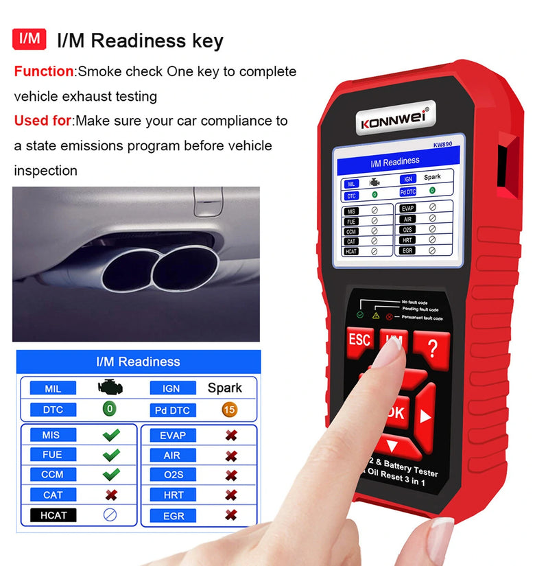 KONNWEI KW890 3in1 OBD2 12V Automotive Fault Diagnosis Scanner Instrument Battery Tester Oil Sevice Light Reset for Lead Acid Car SUV Light Truck