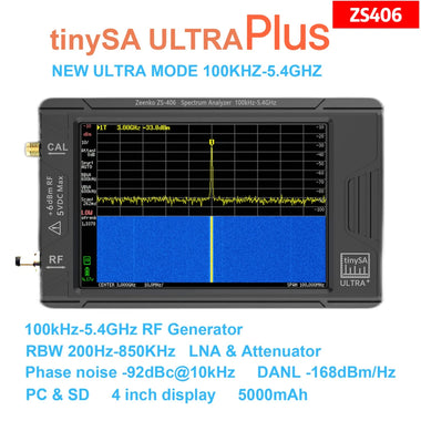 TinySA ULTRA Plus ZS406 Handheld Spectrum Analyzer 900MHz-5.4GHz 20dB LNA Module 3.98 inch IPS-TFT LCD 5000mAh Battery Portable Analyzer