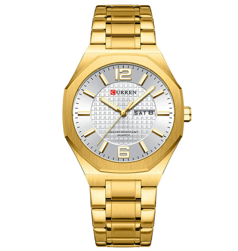 CURREN Men's Stainless Steel Quartz Watch Waterproof Calendar Business Casual Wristwatch Fashion Design with Watch Box