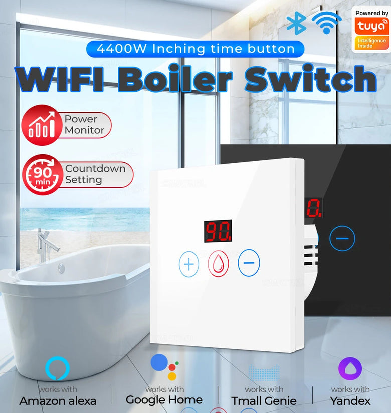 Tuya 20A EU WiFi Smart Water Heater Boiler Switch With Power Monitor Smart Life Control Switch Works With Alexa Google Home