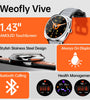 Weofly Vives 1.43inch AMOLED Display AI Voice Assistant bluetooth Call Heart Rate Blood Oxygen Monitor Sleep Monitoring Stress Tracking Female Health Breathing Exercise Multi-sport Modes IP68 Waterproof Smart Watch