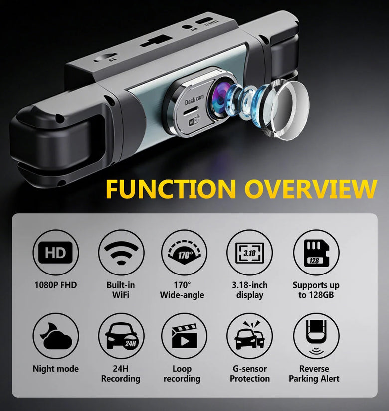 4-Channel Simultaneous Recording Car Dashcam 360 Monitoring 1080P FHD WiFi Parking Assistance Night Vision Loop Recording Wide-Angle Car DVR Camera C313