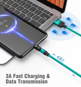 3A USB-A to Micro/Type-C/iP Cable 540 Rotate Magnetic Data Cable Support QC3.0 Fast Charging Data Transmission Copper Core Line 1M/2M Long for iPhone 15 14 13 for Huawei Pura 70 Ultra for Xiaomi Civi4 Pro