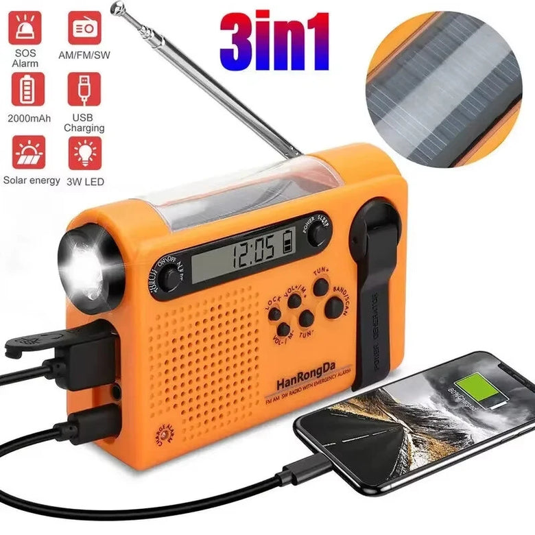 HanRongDa HRD-900 Emergency Radio AM FM SW Solar Hand Crank NOAA Weather Alert 2000mAh Power Bank Flashlight SOS Alarm Portable Survival Gear for Outdoor Camping Emergency Preparedness