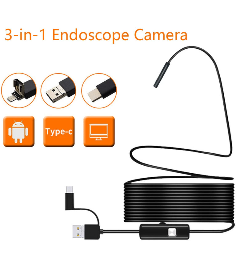 7mm Smartphone Endoscope Camera 3 IN1 Micro USB Type C Borescope Camera Waterproof LED Car Inspection For HUAWEI XIAOMI PC Soft Cable