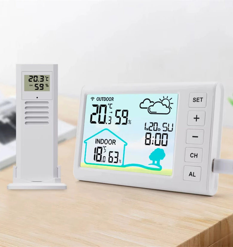 TS-FT006 Indoor Digital Thermometer and Hygrometer Mini LCD Wall Wireless Multifunctional Mini Clock with Humidity Weather Station