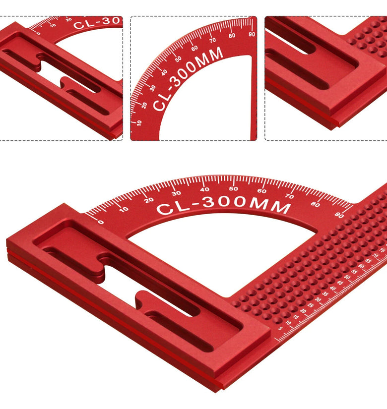 JIGHOLE CL-300MM T Type Multi-Angle Ruler Square Measuring Ruler Aluminum Alloy Woodworking Measuring Tool