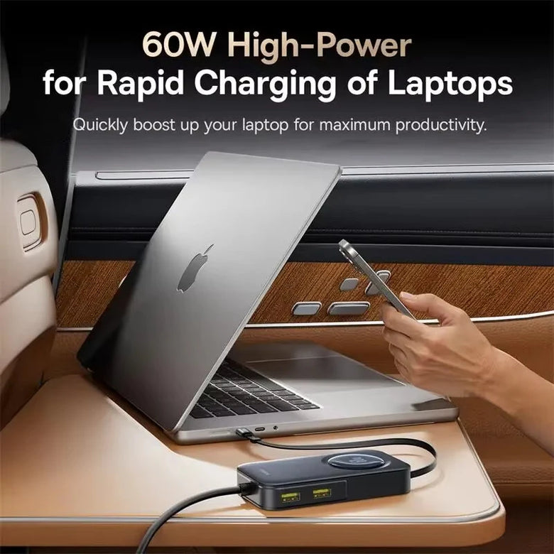 Baseus PrimeTrip VW1 105W 6-Port USB PD Car Charger with Retractable Cable 3USB-A+3USB-C Support PD3.0 QC3.0 PPS SCP AFC  Fast Charging for iPhone 16 16 Pro 15 14 13 for Xiaomi 15pro for Samsung Galaxy S25 Ultra