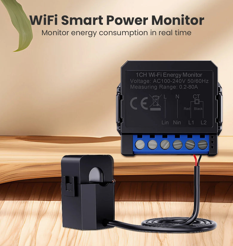 80A Current Tuya WiFi/Zigbe  Energy Monitor Transformer Clamp KWh 1CH 2CH Electricity Power Meter Smart Life APP for Alexa Google Home