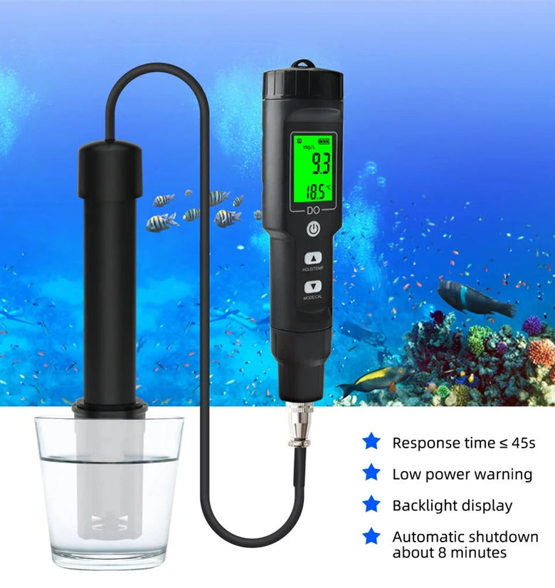 Digital Dissolved Oxygen Meter 0.0-40.0 mg/L ATC Backlight LCD Display Accurate Water DO Tester for Aquariums Pools Ponds Aquaculture with Temperature Measurement