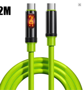 240W High-Speed USB Type C to Type C Charging Cable with LED Display for Car Quick Charge