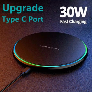 30W Wireless Charger Fast Wireless Charging Pad for Smart Phones for iPhone 16 15 14 13 Pro for Huawei Nova Flip for Xiaomi Civi 4 Pro for Airpods for Tablet