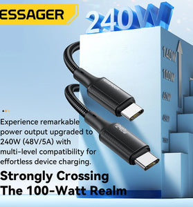 ESSAGER ES-X45 5A 240W Type-C to Type-C Cable PD3.1 Fast Charging Data Transmission Copper Core Line 1M/2M Long for iPhone 15 15 Plus for Samsung Galaxy Z Flip6 for Huawei Nova Flip