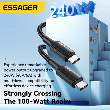 ESSAGER ES-X45 5A 240W Type-C to Type-C Cable PD3.1 Fast Charging Data Transmission Copper Core Line 1M/2M Long for iPhone 15 15 Plus for Samsung Galaxy Z Flip6 for Huawei Nova Flip