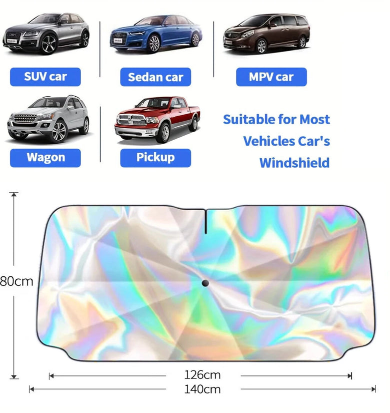 Car Sunshade Laser Umbrella Windsreen Sun Visor Colorful UPF 200 Plus Foldable Front Windshield Sunshade  Sun Protection Cooling