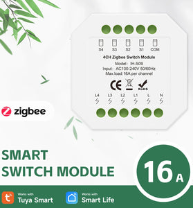 IH-S09 Tuya 1-4CH Zigbe Smart Switch Module 16A/Channel APP Remote Control Timer Schedule Countdown Functions Voice Control with Alexa Google Assistant