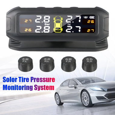 Wireless Solar TPMS Car Tire Pressure Monitoring System Universal Smart Tire Monitor 4 External Sensors with Pressure Temperature Display Precision Instrument