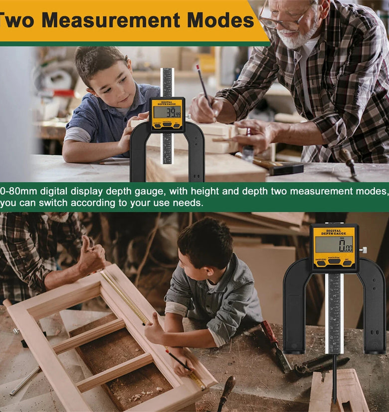 Digital Vernier Caliper 0-80mm Depth Gauge Aluminum Alloy Magnetic Base LCD Display Height Measurement 3 Units Mode Auto Power Off Woodworking Tool