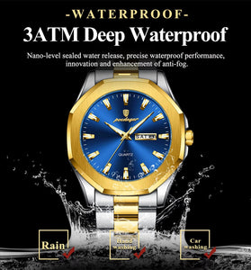 POEDAGAR Fashion Waterproof Business Quartz Watch Calendar Week Luminous Stainless Steel Strap Men Wristwatch
