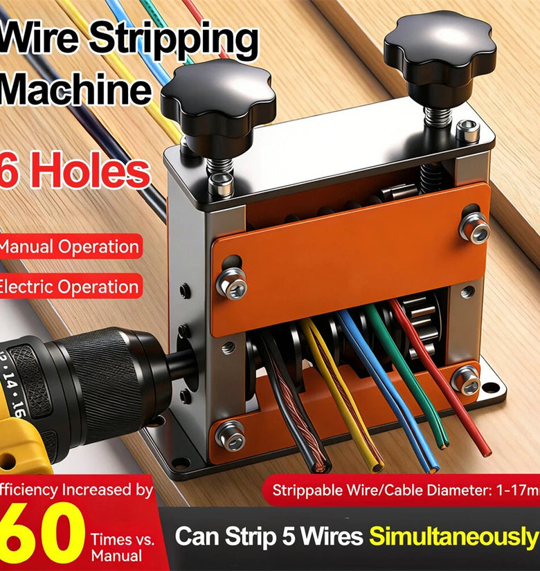 Portable Wire Stripper Machine Manual & Electric Drill Dual-Use Stripping Tool for 1-17mm Scrap Copper Wires Cables
