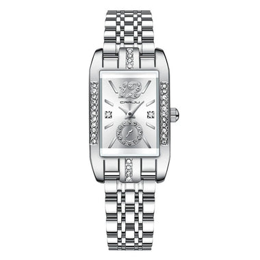 CRRJU Women's Quartz Watch Elegant Rhinestone Rectangular Dial Waterproof Stainless Steel Strap Luminous Design Perfect for Business and Fashion Use Stylish Women Watch Ideal for Everyday Wear