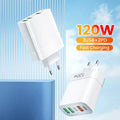120W 5-Port USB PD Charger 3USB-A+2USB-C PD QC3.0 Fast Charging Wall Charger Adapter EU Plug for iPhone 16 Pro 15 14 13 Pro Max for Huawei Mate XT for Xiaomi MIX Fold4 for Samsung Galaxy Z Flip6