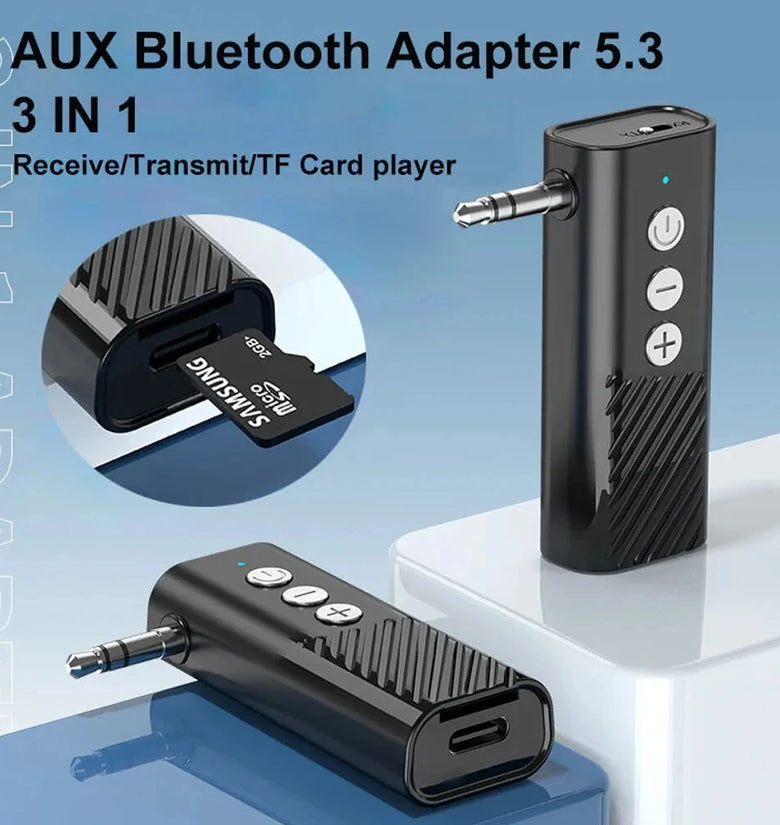D28 3 in 1 bluetooth Transmitter Receiver 3.5mm Audio AUX Adapter Supports TF Card Hand-Free Call for Car Speaker