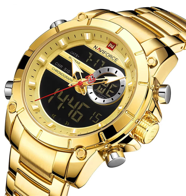 NAVIFORCE Luxury Men's Quartz Watch Dual Display Waterproof Sports Wristwatch Luminous Design Stylish