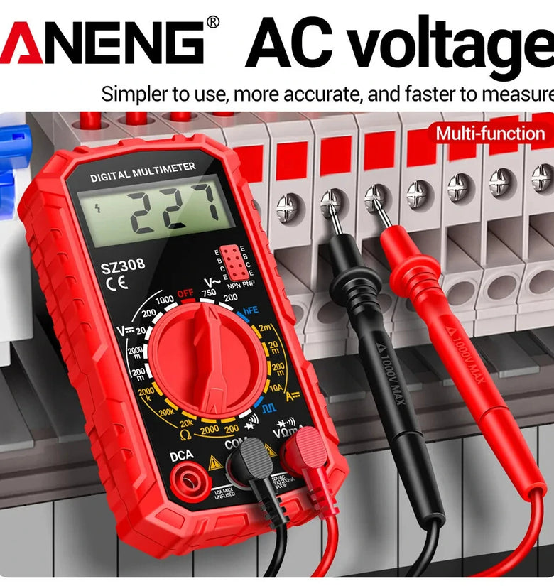 ANENG SZ308 Digital Multimeter Handheld AC/DC Voltage Current Resistance Ammeter with Diode Wave Output HFE Transistor Measurement and Low Battery Indication