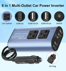 TATALIKEN Car Power Inverter 300/500W 12V to 110V / 220V 6 In 1 Multi Outlet Inverter Modified Sine Wave Car Power Converter EU/US Standard Sockets
