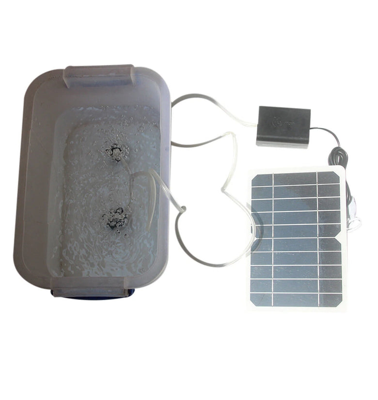 Solar Powered Oxygen Pump 5W USB Aerator EVA Laminated Panel 21.5 Efficiency 2W Air Pump Dual Air Stones for Fishing Aquariums Outdoor
