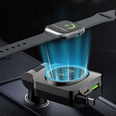 K38S Retractable Cord Watch Wireless Charger Ambient Lighting PD30W QC3.0 3.1A Car USB Multi-Port for Mobile Phone Fast Charge Car Plug QC Adapter