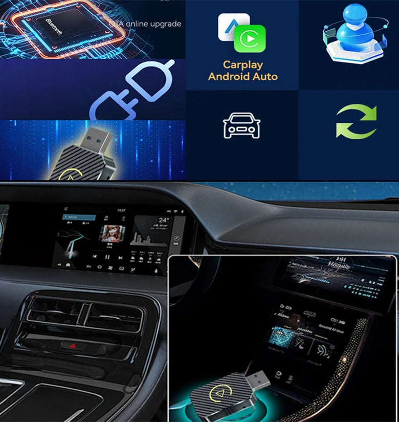 Smart Wireless Carplay Android Auto Adapter AI Box Dongle Plug&Play Wireless to Wired for Cars