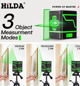 HILDA Laser Level 2 Lines Green Light Mini Self-Leveling Horizontal And Vertical Cross Super Powerful Laser Beam Line