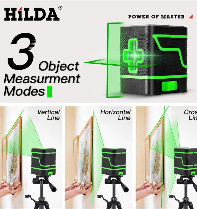 HILDA Laser Level 2 Lines Green Light Mini Self-Leveling Horizontal And Vertical Cross Super Powerful Laser Beam Line