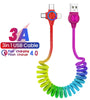 3A 3in 1 USB-A to iP/Type-C/Micro USB Spring Cable Fast Charging Data Transmission Copper Core Line 1M Long for Huawei Mate50 for Samsung Galaxy S23 for Xiaomi 13 for Oppo Reno9 for iPhone 12 13 14 14Pro 14 Pro Max