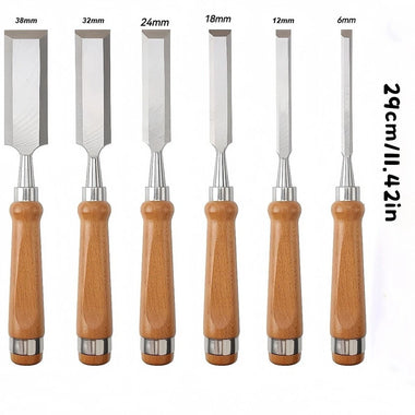 High Carbon Steel Woodworking Chisel Set 8pcs Ergonomic Wooden Handle Sharp Blade Widths 10-38mm Professional Wood Carving Tools