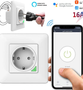Tuya 16A WiFi Smart EU Wall Socket Power Monitoring Outlet Timing Function APP Remote Control Voice Control with Alexa Google Home
