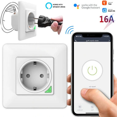 Tuya 16A WiFi Smart EU Wall Socket Power Monitoring Outlet Timing Function APP Remote Control Voice Control with Alexa Google Home