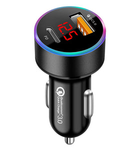 38W Car Charger PD+USB QC3.0 Quick Charging Phone Charger 12V -24V Lighter Socket with LED Voltmeter Display