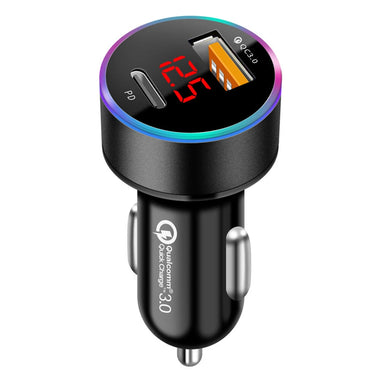 38W Car Charger PD+USB QC3.0 Quick Charging Phone Charger 12V -24V Lighter Socket with LED Voltmeter Display