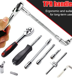 46PCS Drive Socket Set 1/4 inch Ratchet Wrench with Metric Hex Bit Mechanic Tool Kits for Auto Repair House