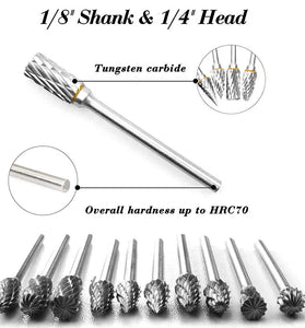New 10 pcs 1/8" Shank Tungsten Carbide Milling Cutter Rotary Tool Burr Double Diamond Cutting Rotary Dremel Tools Electric Grinding